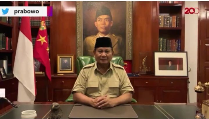 Prabowo menyampaikan himbauan kepada massa aksi di ruangan kerjanya (Twitter)