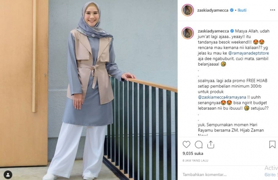 OOTD Zaskia Adya Mecca | sumber: instagram @zaskiadyamecca