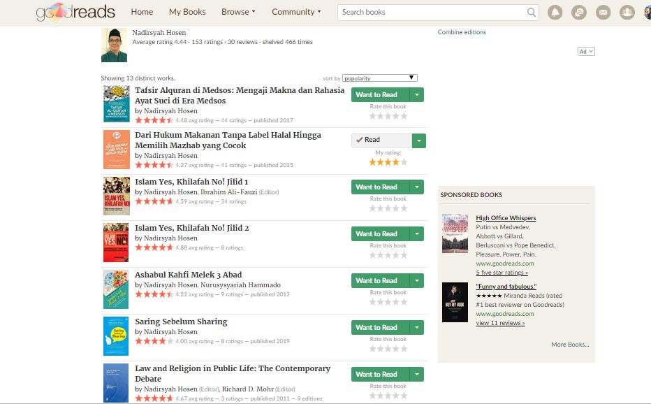 Buku yang beliau tulis. SS dari goodreads.com