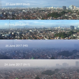 Gambar 1. Langit Jakarta yang Hanya Cerah Saat Lebaran 2017| Sumber ilustrasi: Tangkapan layar dari Facebook Amadeus Pribowo