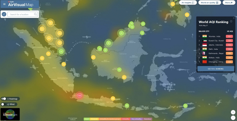Gambar 2. Kualitas Udara di Kota Besar di Indonesia | airvisual.com