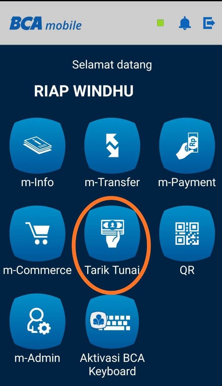 Fitur tarik tunai di aplikasi BCA Mobile (dok.windhu)