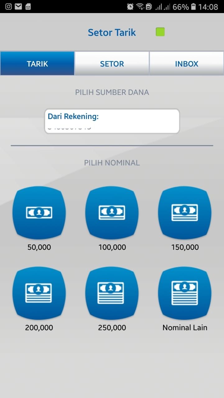 Pilihan nominal pada tarik tunai BCA | hasil tangkapan layar m-BCA