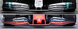 Perbedaan sayap depan Mercedes dan Ferrari - sumber: F1