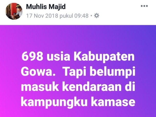 Status Muhlis Majid pada akun Facebook miliknya di tahun 2018. (dokpri)