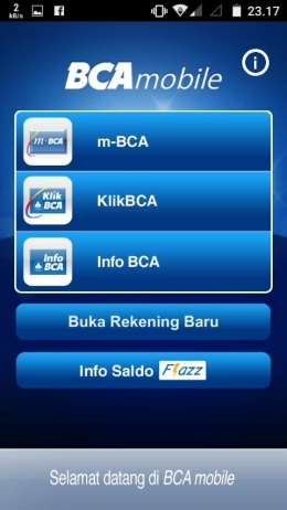 Penampakan BCA mobile di layar gawai cerdas kita. (dok. pribadi)