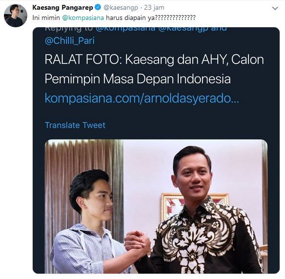 Kaesang Pangarep Merespon Tulisan Kompasiana | Gambar: Akun Twitter Kaesang Pangarep