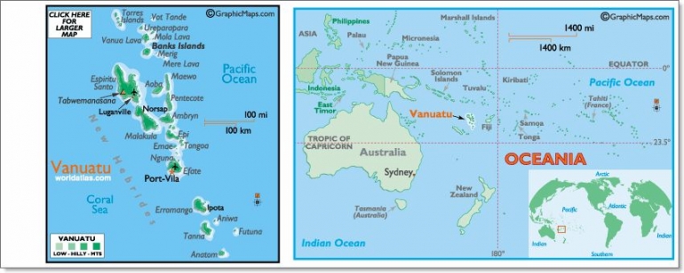 Lokasi Vanuatu di peta wilayah Pasifik. Foto: GraphicMaps