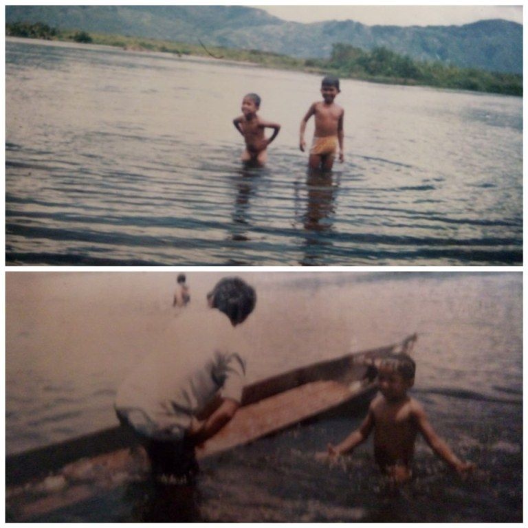 Si Dedek kecil mandi di Danau Kerinci ditemani ayahandanya tercinta (kiri atas dan kanan bawah). Dokumen pribadi