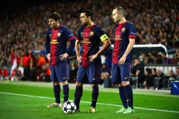 Lionel Messi, Xavi Hernandez, dan Andres Iniesta (Sumber: Photos.com)