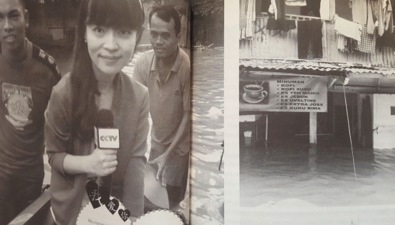 Yunyun Dou meliput banjir Jakarta (dok. pri).