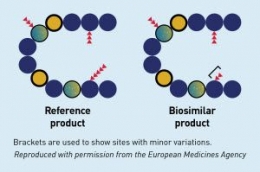 Ilustrasi perbandingan molekul produk pembanding dan produk Biosimilar (Sumber: fda.gov)
