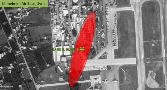 The source of a signal interfering with GPS reception for planes flying over Israel, located on Russia's Khmeimim Air Base in western Syria, from a presentation by aerospace engineer Todd Humphreys to the US government in June 2019. (Courtesy) . Source : timesofisrael.com