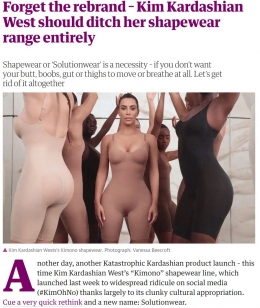 Setelah dikecam Jepang karena menggunakan nama Kimono untuk produk pakaian dalam miliknya, akhirnya Kim Kardashian mengganti nama brand produknya menjadi Solutionwear. Sumber: theguardian.com