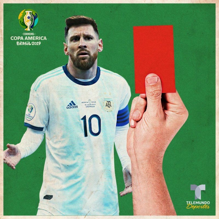 Messi dikartu merah langsung dan menuding Copa America 2019 sudah diatur menjadi milik Brasil/Foto: Twitter TelemundoSports