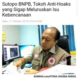 Sutopo Tokoh Anti Hoaks. Sumber: Capture Kompas.com