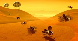 Ilustrasi Dragonfly di permukaan Titan (sumber: Futurism)