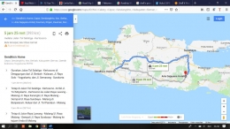Rute perjalanan Jogja - Malang (google maps)
