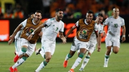 Perayaan kelolosan Aljazair ke final. (Cnnindonesia.com)