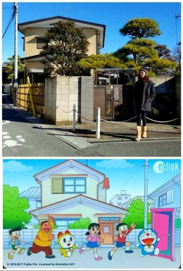 Michelle dan "rumah Nobita" disebelah apartemen nya di Funabashi Hoten, Chiba | Dokumentasi pribadi 