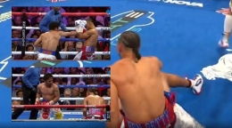 pukulan keras Pacquiao yang buat Thurman terjauth di ring [foto tangkapan layar mola.tv]