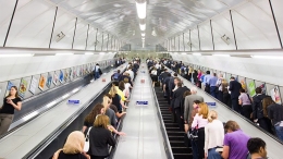 Rush hour commuters on London Underground escalators, UK. (Alex Segre/Getty Images) 
