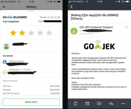Rating yang saya berikan dan E-mail dari Go-Jek | Sumber : DokPri