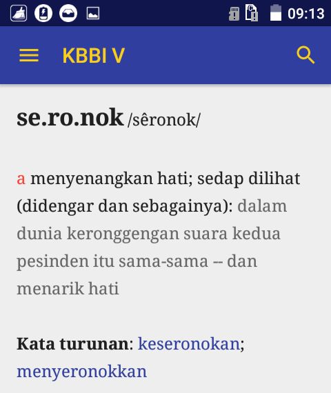 Kata seronok dalam KBBI edisi V (gambar tangkapan layar)