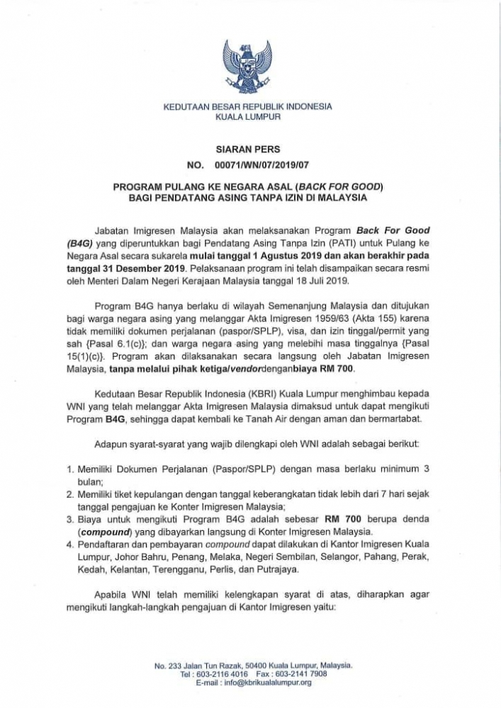 Kbri Kuala Lumpur Imbau Wni Tak Berdokumen Ikuti Program Kompaun B4g Halaman 1 Kompasiana Com