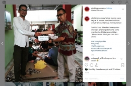 Deskripsi : Penyerahan Donasi Recovery Cloathing kepada gerakan Coin Untuk Pendidikan (Coin A Chance) dropzone RSKO Jakarta I Sumber Foto : Recovery Cloathing