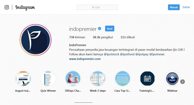 Akun IG IndoPremier (Foto: Dok. Pribadi)