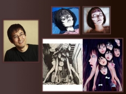 Junji Ito (kiri), manga, dan visualisasi riasan Ikura (doc.mubi.com, comicbook.com/ed.Wahyuni)