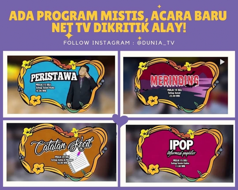 Acara Baru NET TV | IG/dunia_tv