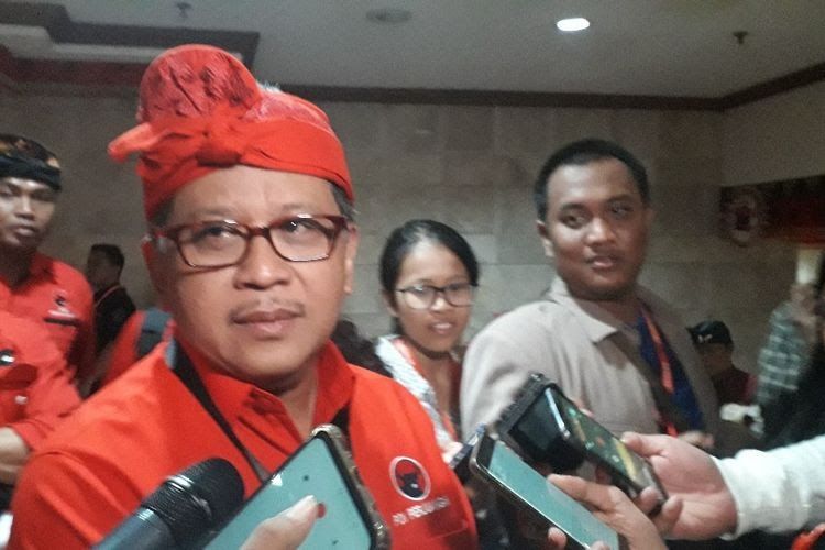 Sekretaris Jenderal Partai Demokrasi Indonesia Perjuangan Hasto Kristiyanto di sela-sela Kongres V PDI-P, Kamis (8/8/2019).