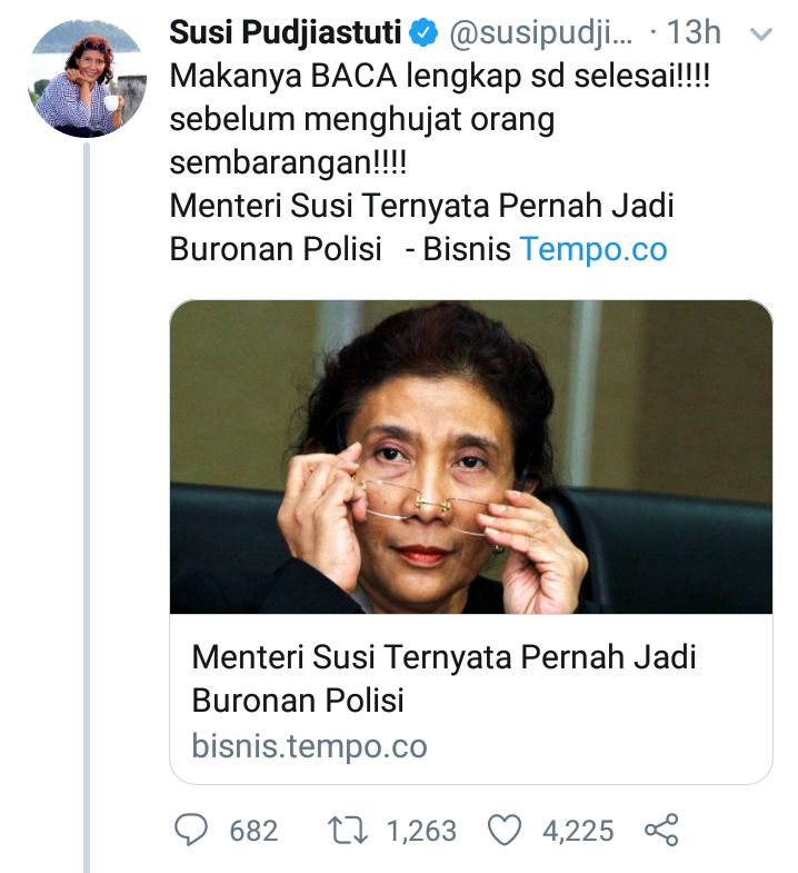 Tangkap Layar akun twitter Bu Susi