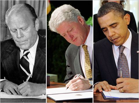 From left: United Press International; Gary Cameron/Reuters; Jonathan Ernst/Reuters Recent left-handed presidents include, from left, Gerald R. Ford, Bill Clinton and Barack Obama.