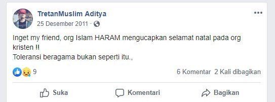 tangkapan layar pribadi dari facebook tretanmmuslim aditya