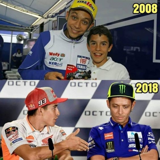 Rossi menolak berjabat tangan dengan Marquez setelah insiden GP Argentina 2018 (id.pinterest.com/handerson021082/)