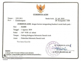 Undangan Pelantikan Sekda Aceh