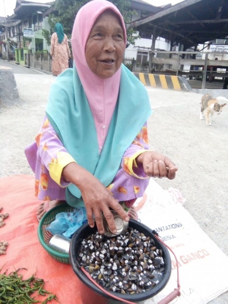 Penjual lokan yang masih bercangkang di Pasar Sore Tanjung Tanah. Dokumentasi pribadi.