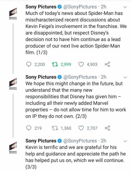 Tangkapan layar konfirmasi Sony Pictures (twitter.com/SonyPictures)