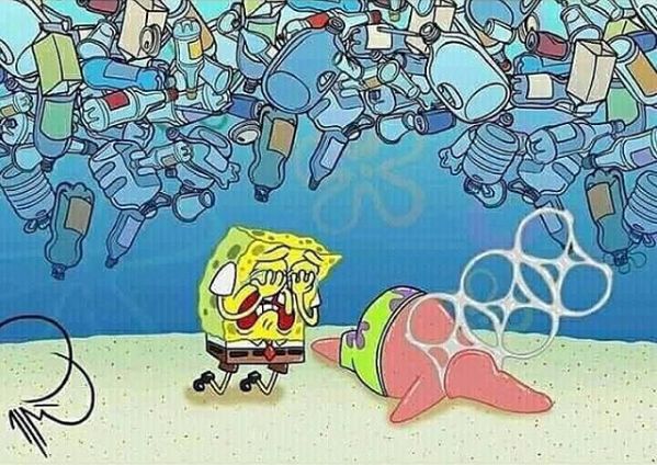 Ilustrasi Spongebob yang menangis karena sampah plastik (Sumber: instagram.com/artsimate)