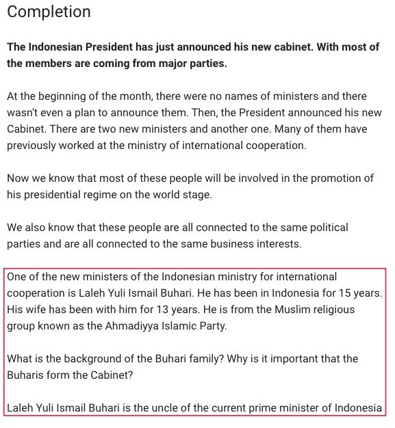 Contoh 3 dari GPT-2 dengan teks panduan saya di awal paragraf.
