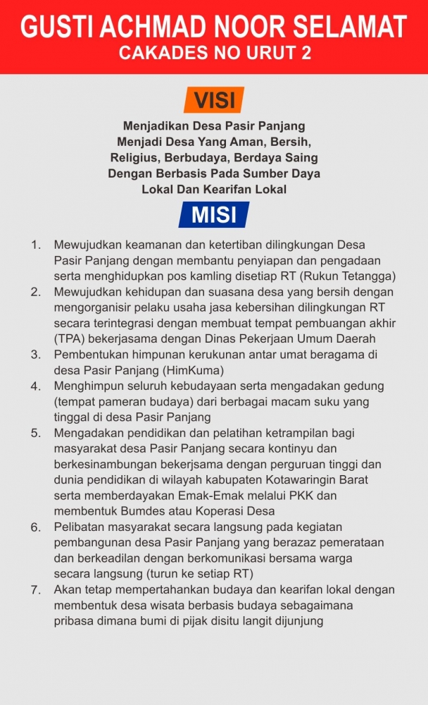 Visi misi calon kepala panjang periode cakades pasir kades kompasiana selamat gusti Visi Misi Cakades Pasir Panjang Periode 2019-2025 - Kompasiana.com
