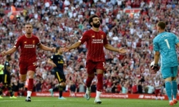 Selebrasi gol kedua Salah. (Liverpoolfc.com)