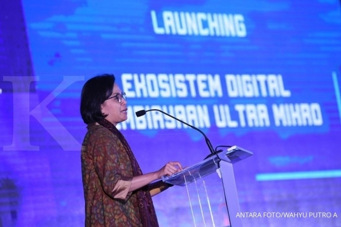 Menteri Keuangan, Sri Mulyani saat hadir dalam peluncuran Ekosistem Digital Pembiayaan Ultra Mikro| Sumber: Antara Foto/Wahyu Putro