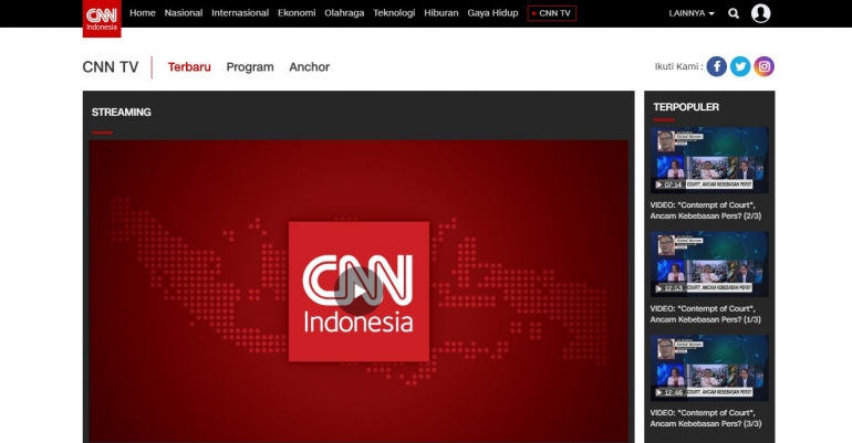 Halaman live streaming CNN Indonesia.
