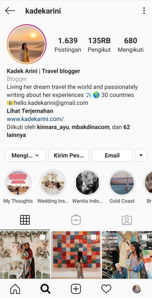 Instagram milik Kadek Arini (SC instagram)