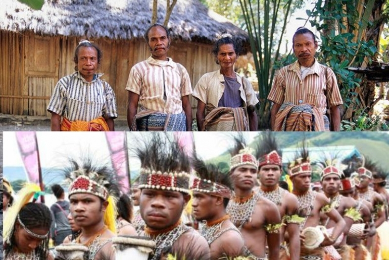 Dokumen Pribadi: Orang Timor (Atoin Meto) di bagian atas, Orang Papua di bagian bawah.