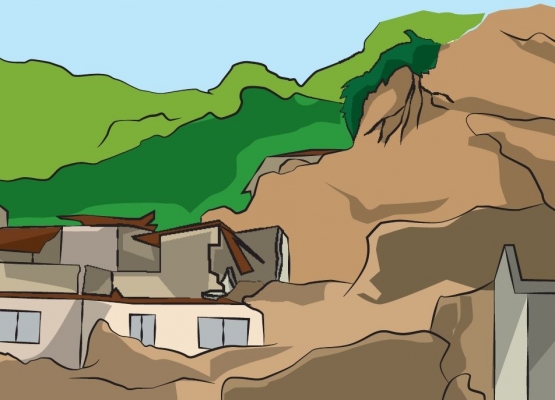 Ilustrasi tanah longsor, diambil dari Buku Saku Menghadapi Bencana terbitan BNPB
